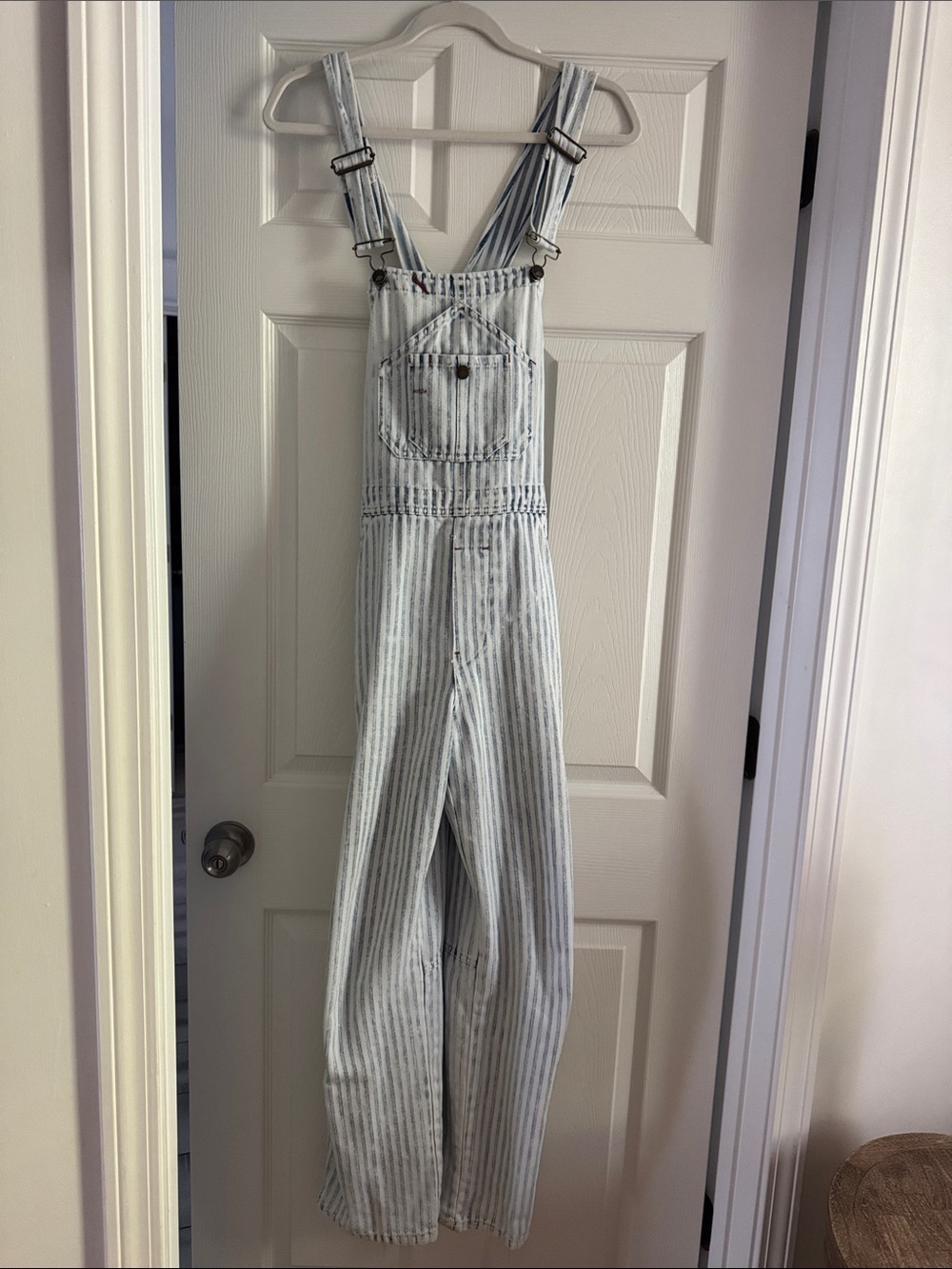 Faherty Striped Light Blue Cotton Overalls Jumpsuit